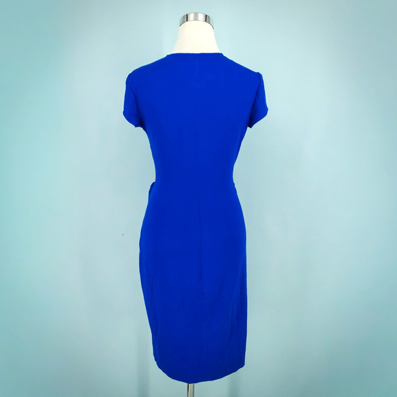 Cache Size Large L Royal Blue Gold Metal Snake Wrap V Neck Short Sleeve Dress - Picture 4 of 7